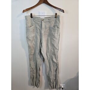 Nicole Miller New York Linen Vintage Look Pants‎ Size L Khaki Elastic Waist